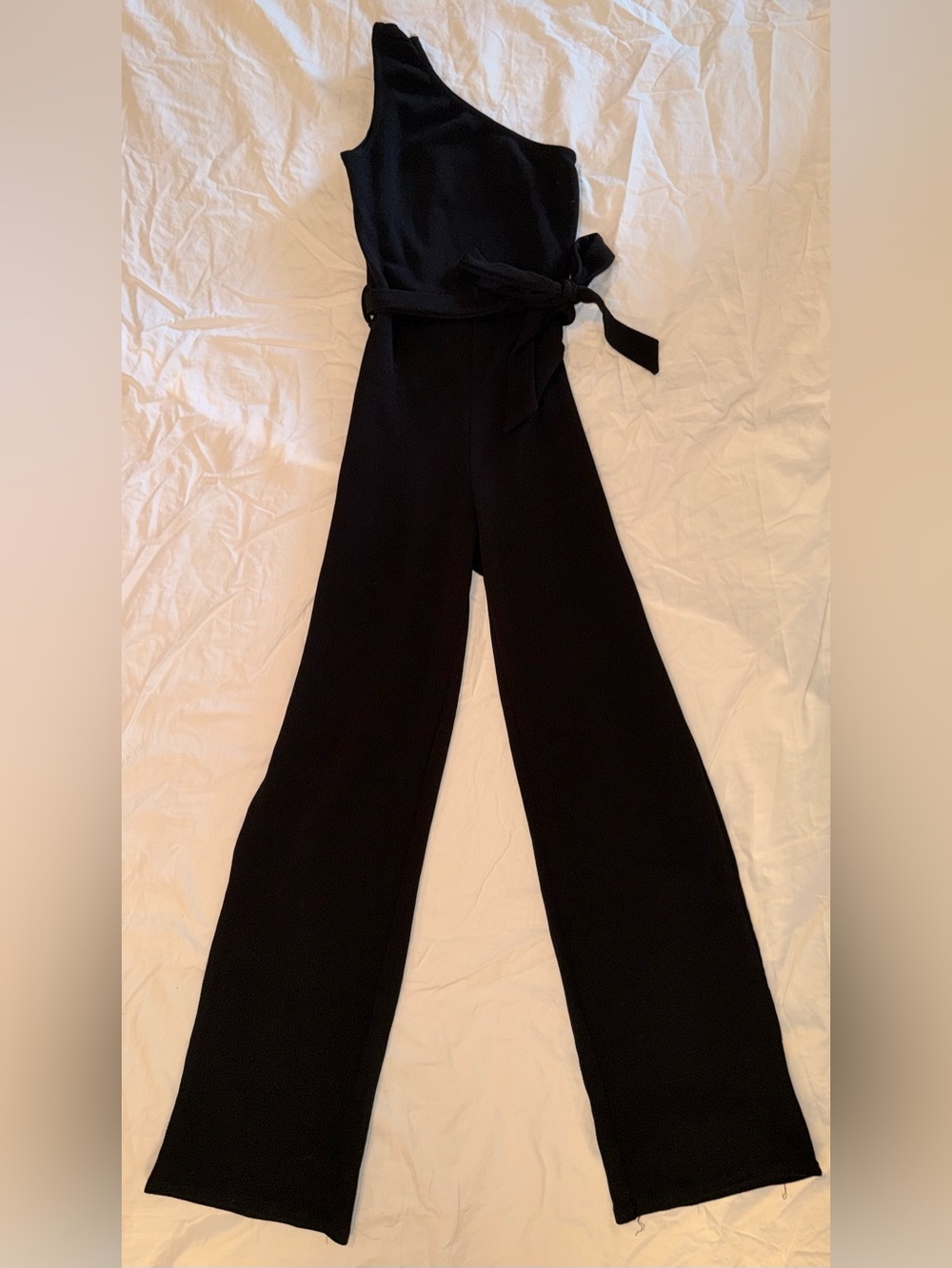 Nasty Gal One-Shoulder Black Wide-Leg Jumpsuit with Tie Waist